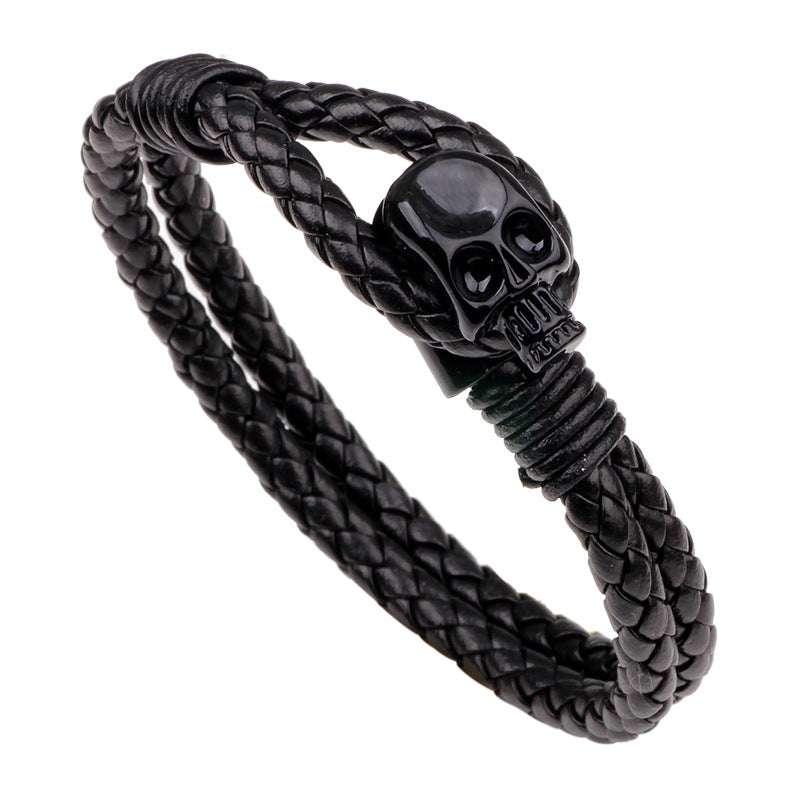 Weave-Bracelet Skull Gold-Silver-Color Jewelry Genuine-Leather Fashion Women
