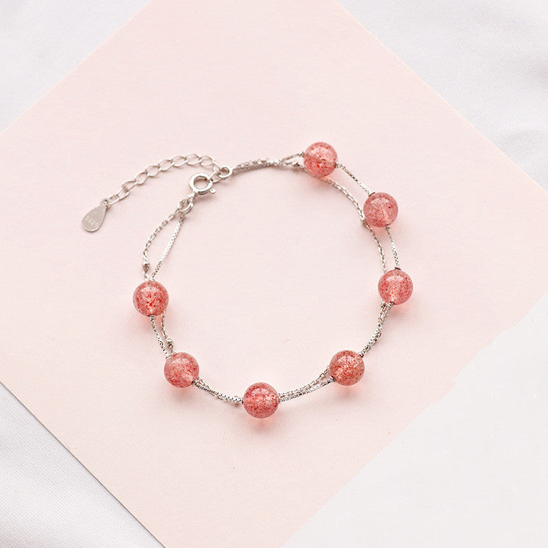 Double Layer Strawberry Crystal Bracelet Natural Pink Crystal