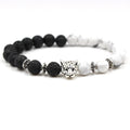 Foreign Trade Supply 8Mm Imported White Turquoise Black Volcanic Stone Beads Leopard Head Bracelet
