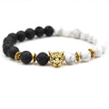 Foreign Trade Supply 8Mm Imported White Turquoise Black Volcanic Stone Beads Leopard Head Bracelet