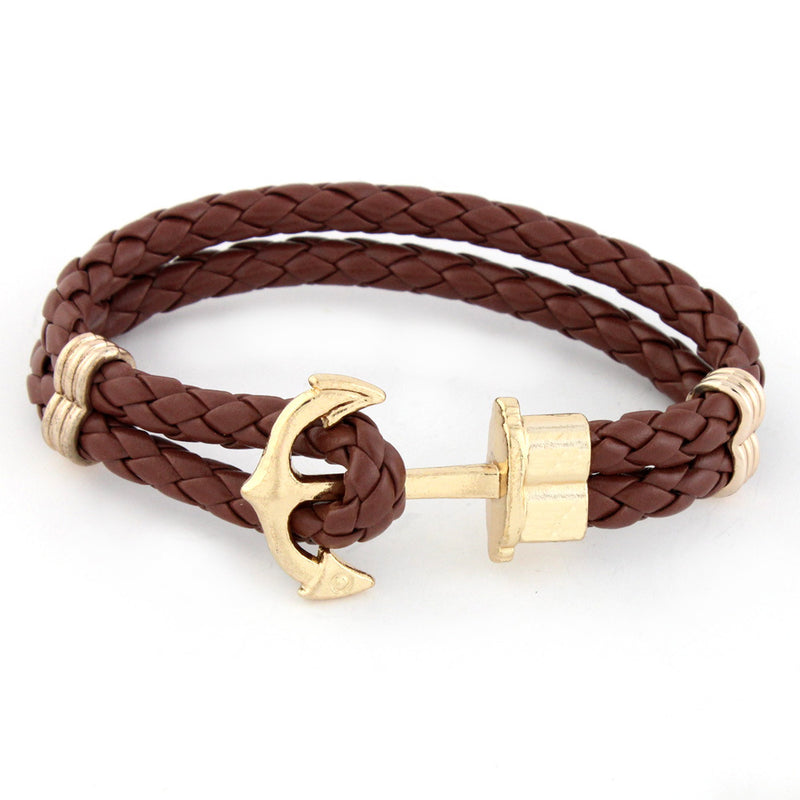 Anchor Bracelet Braided Men's European And American Leather Rope Bracelet