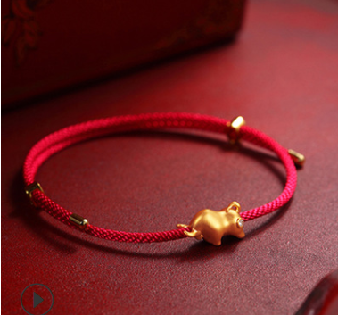Sand gold hand rope natal cow bracelet red rope braiding adjustment
