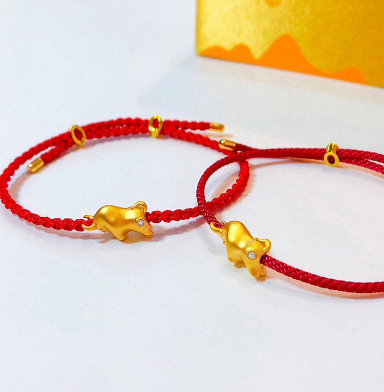 Sand gold hand rope natal cow bracelet red rope braiding adjustment