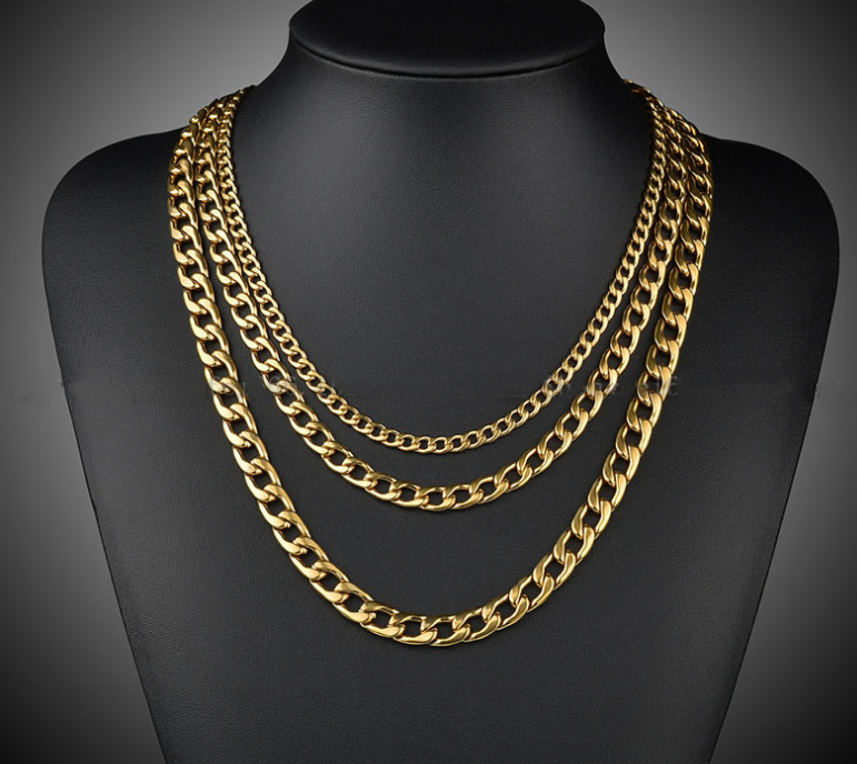 Hip Hop NK Necklace Wide Flat Men's Thick Chain Stainless Steel 18K Gold Plated