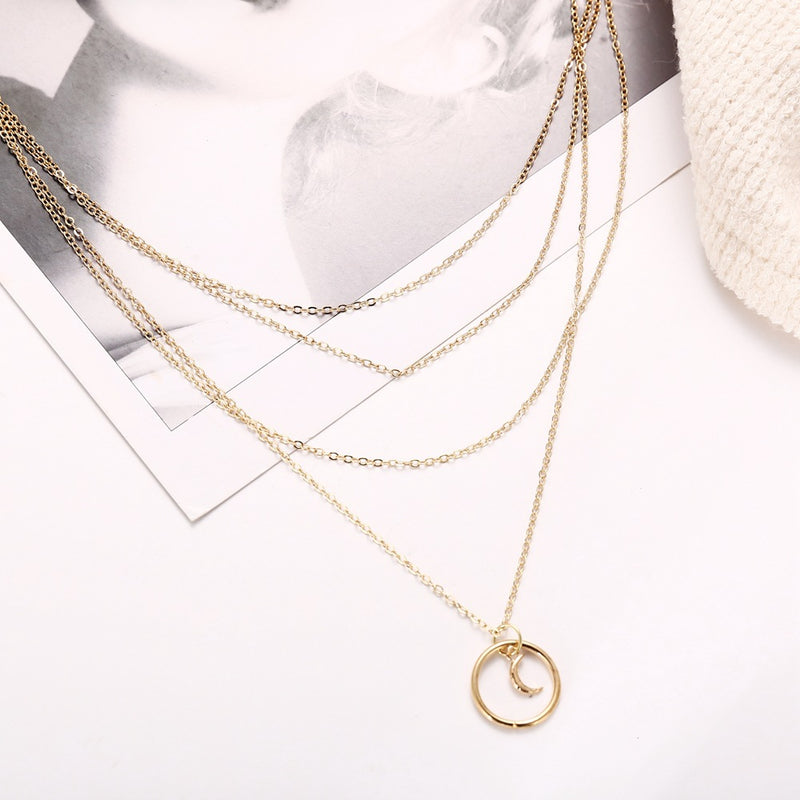 Party Creative Retro Simple Multi-Layer Ladies Clavicle Chain Moon Pendant Four-Layer Necklace