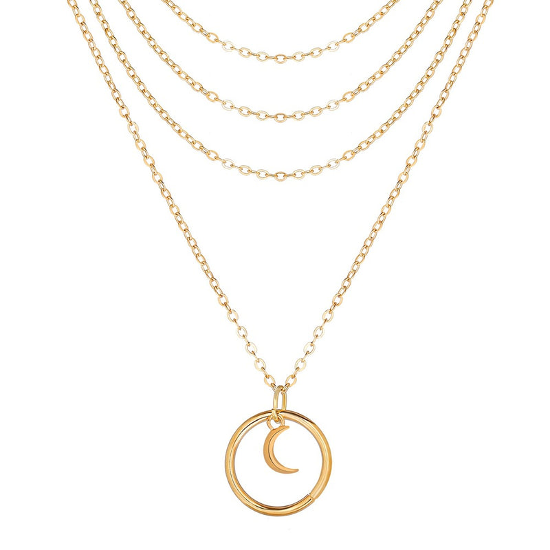 Party Creative Retro Simple Multi-Layer Ladies Clavicle Chain Moon Pendant Four-Layer Necklace