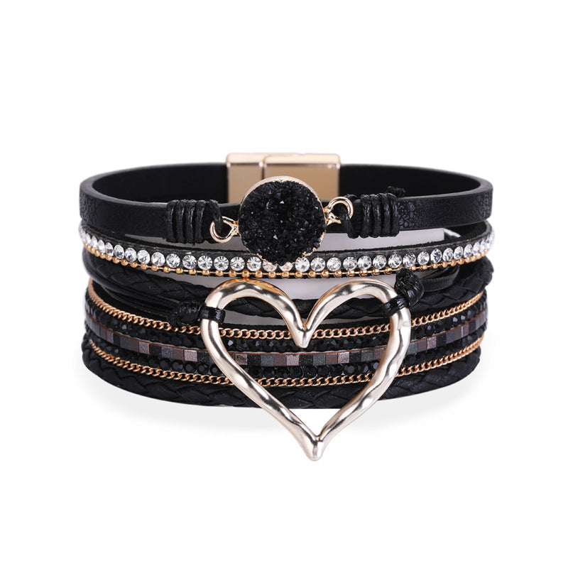 Bohemian Multilayer Bracelet Love Heart Open Bracelet