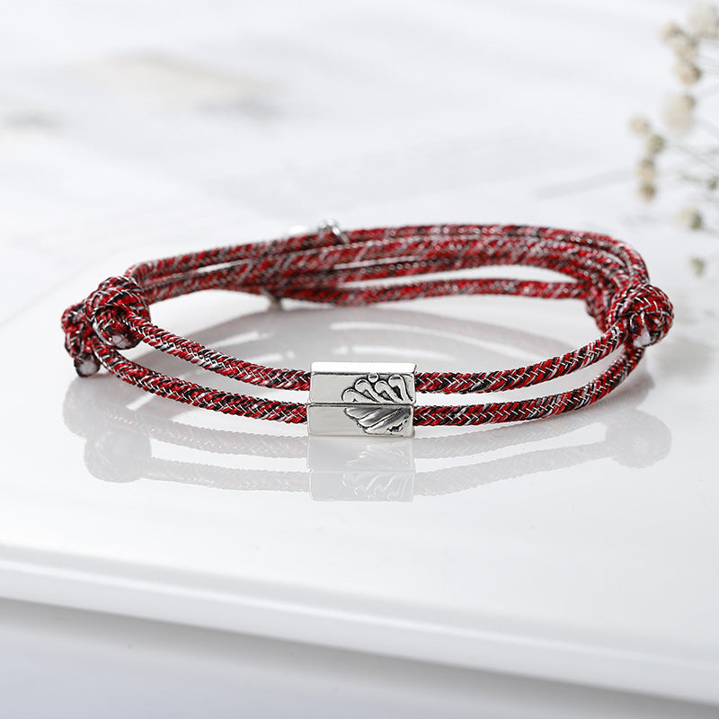 Knitting Red Rope Bracelet  With A Pair Of Silver Magnets