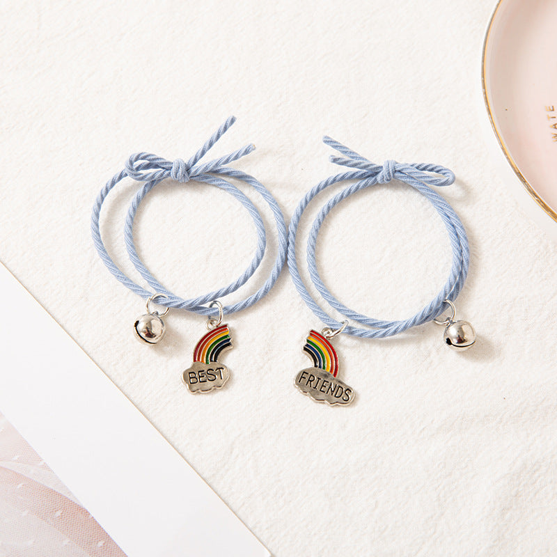 Rainbow Bell Girlfriend Bracelet Pair Of Female Student Rainbow Cloud Stitching Head Rope Bracelet