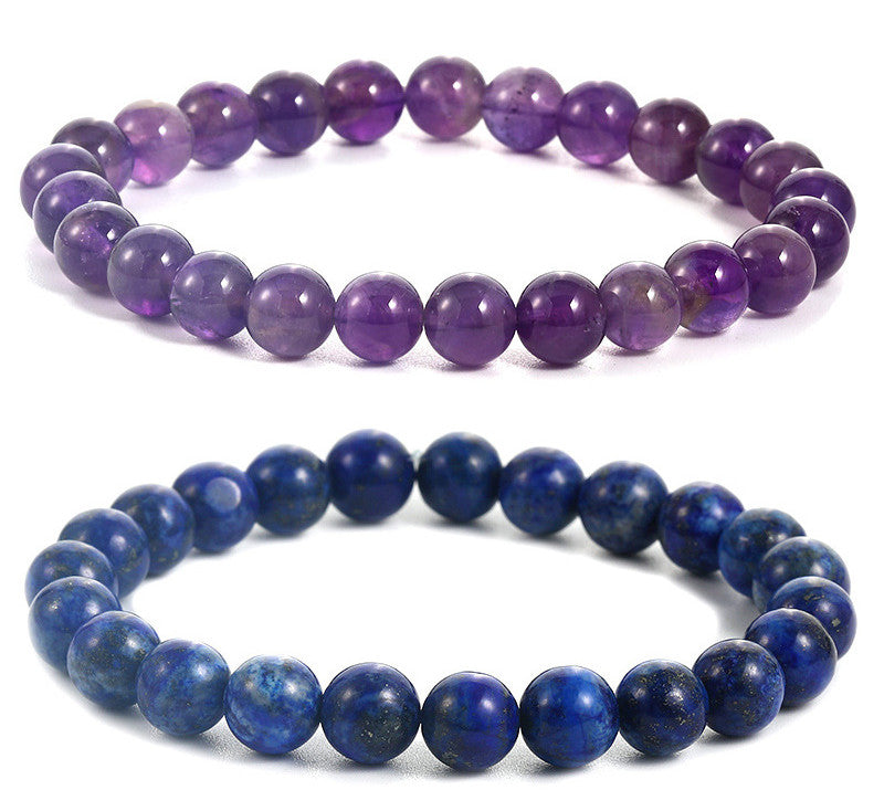 Buddha Beads Natural Stone Handmade Beaded Natural Lapis Lazuli And Amethyst Beads Bracelet 8mm