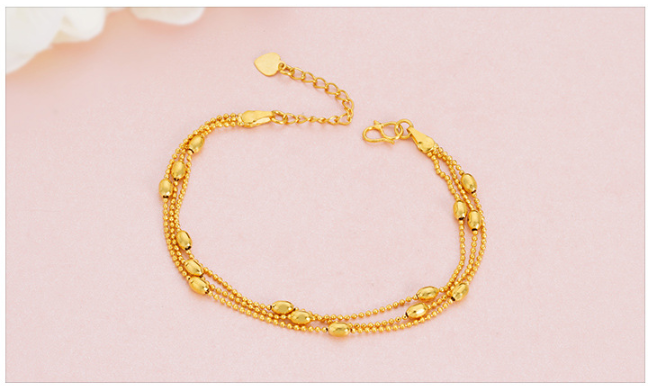 Brass Jewellery Accessories, Gold-Plated Three-Wire Turn & Transport Bracelet, Ladies Vietnam Sand Gold Jewelry New Product Multi-Wire Bracelet