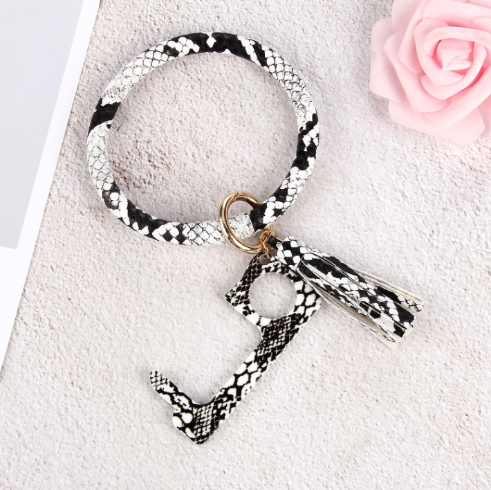 Fashion New Jewelry Flower PU Leather Leopard Keychain Bracelet Portable Door Opener Women Bracelets Bangles Keyring Party Gifts