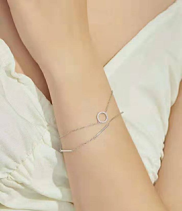 S925 Silver Double Layer Design Circle Bracelet Set With Diamond Web Celebrity Student Girl'S Personality Simple Bracelet