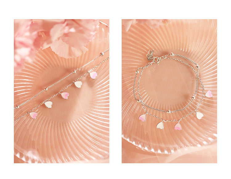 Pink Gradient Peach Blossom Drip Glaze Petals Japanese Cherry Blossom Girly Style Bracelet