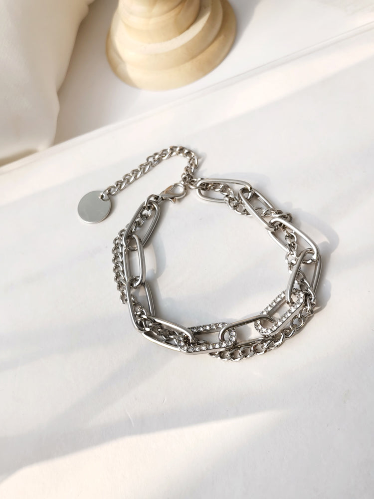 Niche Design Multi-Layer Bracelet, Personalized Shining Diamond Inlaid Bracelet, Hip-Hop Fashion Street Racket, Adjustable Hand Ornament