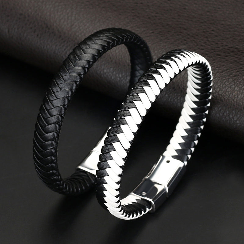 Fashion Youth Trend Handmade Leather Alloy Cuff Wristband Bracelet