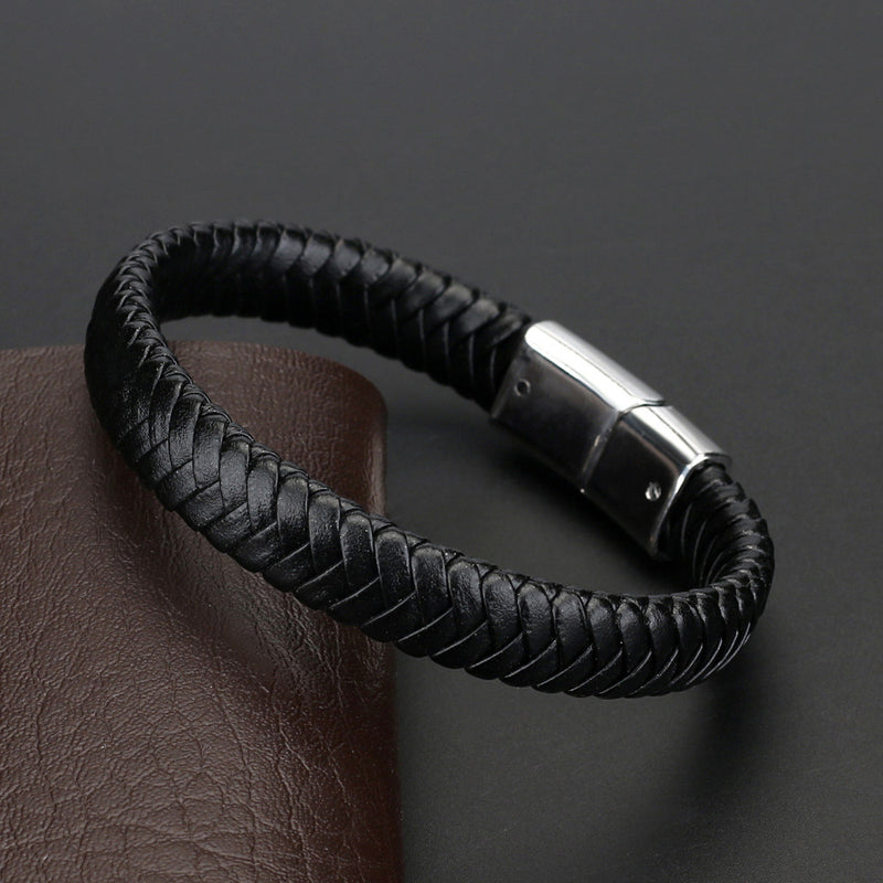 Fashion Youth Trend Handmade Leather Alloy Cuff Wristband Bracelet