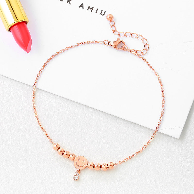 Korean Version Of The Smile Anklet Female Fresh Summer Ankle Jewelry Girlfriends Gift Fashion Smiley Beaded Zircon Anklet