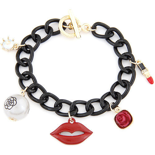 Mouth Lipstick Lips Red Lips Pearl Short Bracelet Women's Accessories