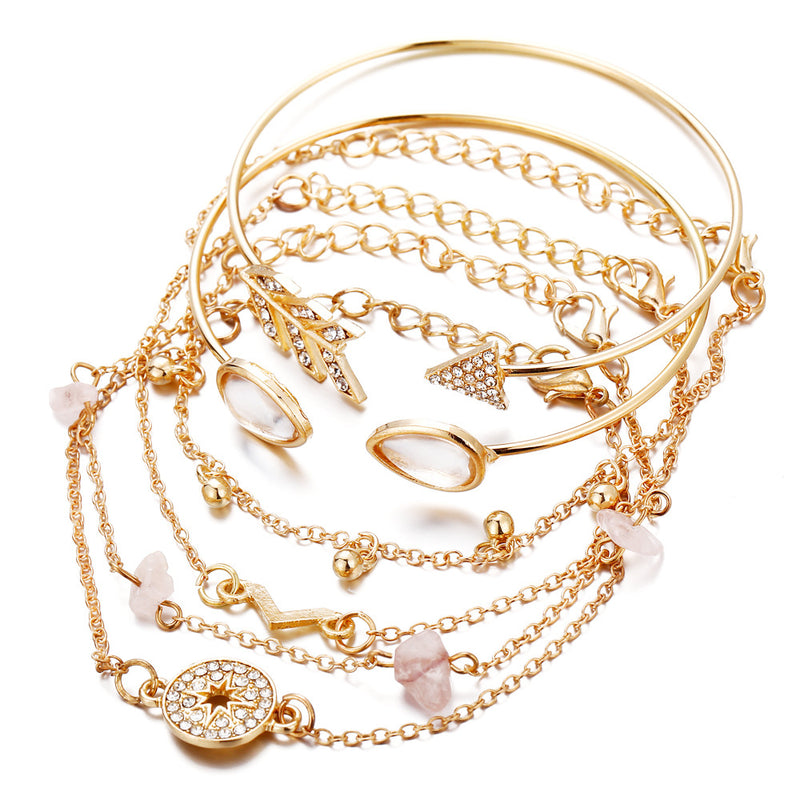 Cat's Eye Arrow V-Shaped Bracelet Set - European and American Fashion Jewelry