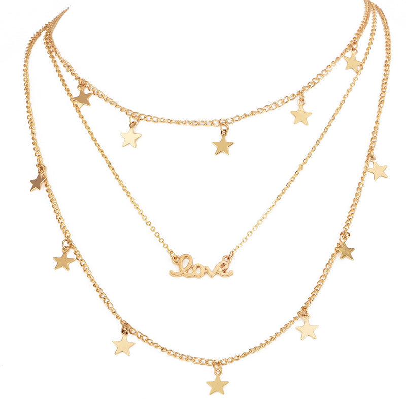 Bohemian Fashion Style Five-Pointed Star Love Letter Female Multi-Layer Necklace