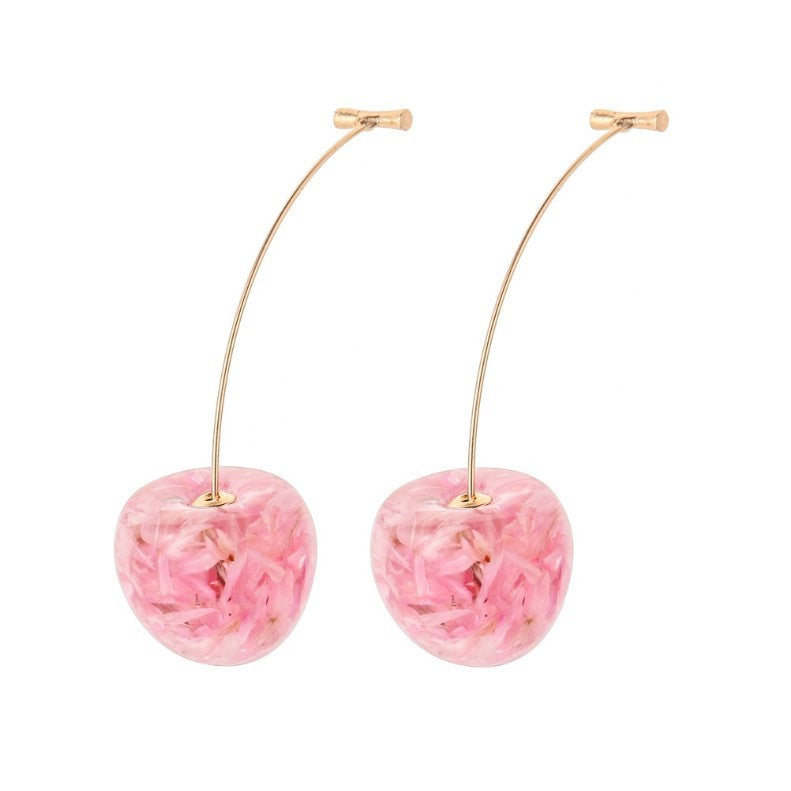 Cherry Long Dried Flower Earrings