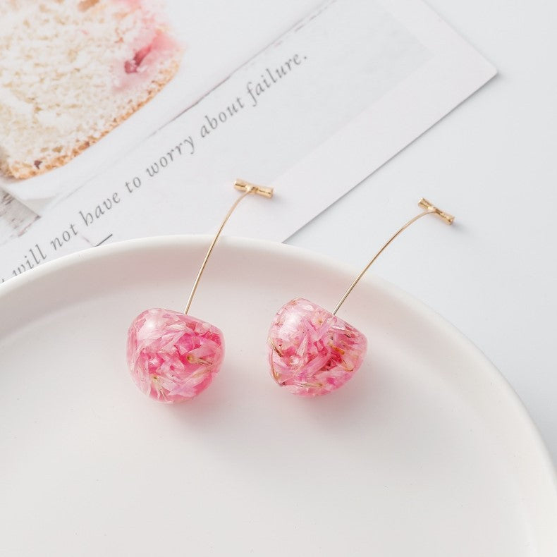 Cherry Long Dried Flower Earrings