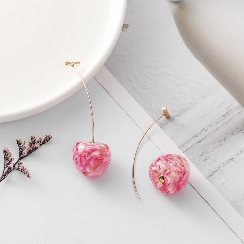 Cherry Long Dried Flower Earrings