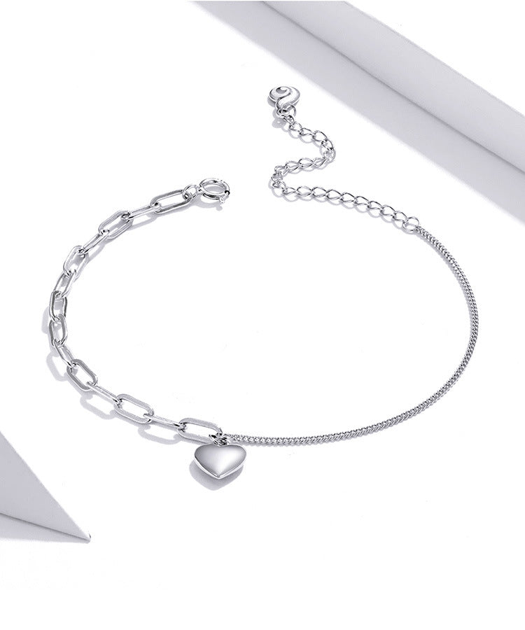 Double Chain Love Heart 925 Silver Bracelet