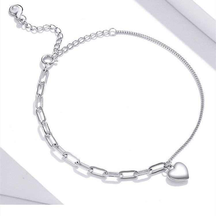 Double Chain Love Heart 925 Silver Bracelet