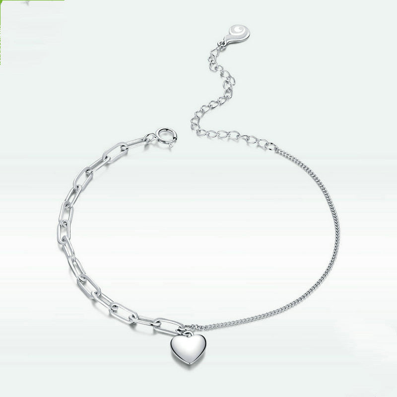 Double Chain Love Heart 925 Silver Bracelet