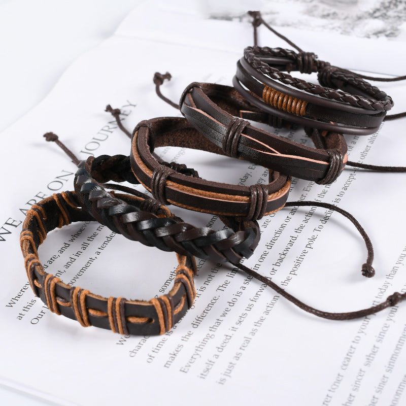 Cross Braided Leather Adjustable Suit Bracelet