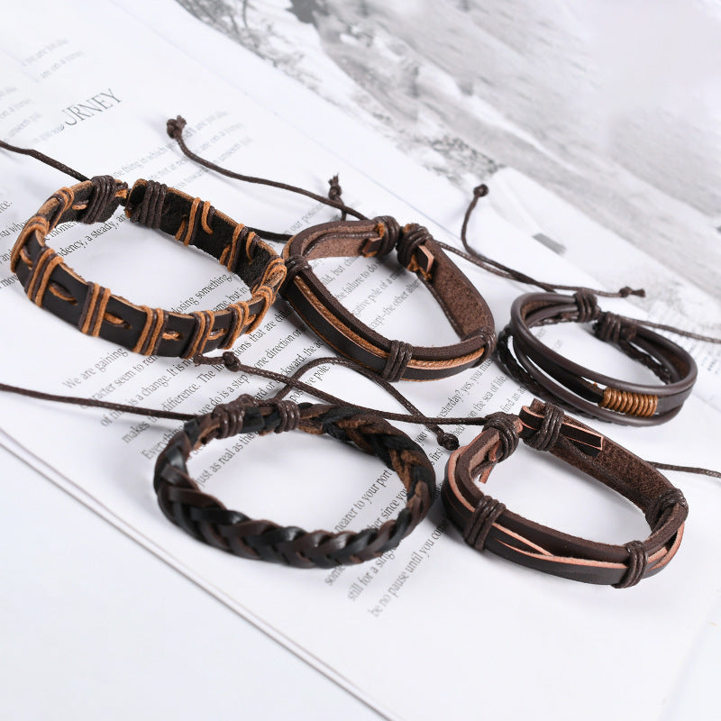 Cross Braided Leather Adjustable Suit Bracelet