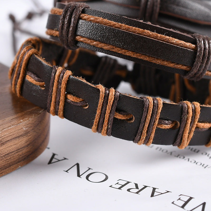 Cross Braided Leather Adjustable Suit Bracelet