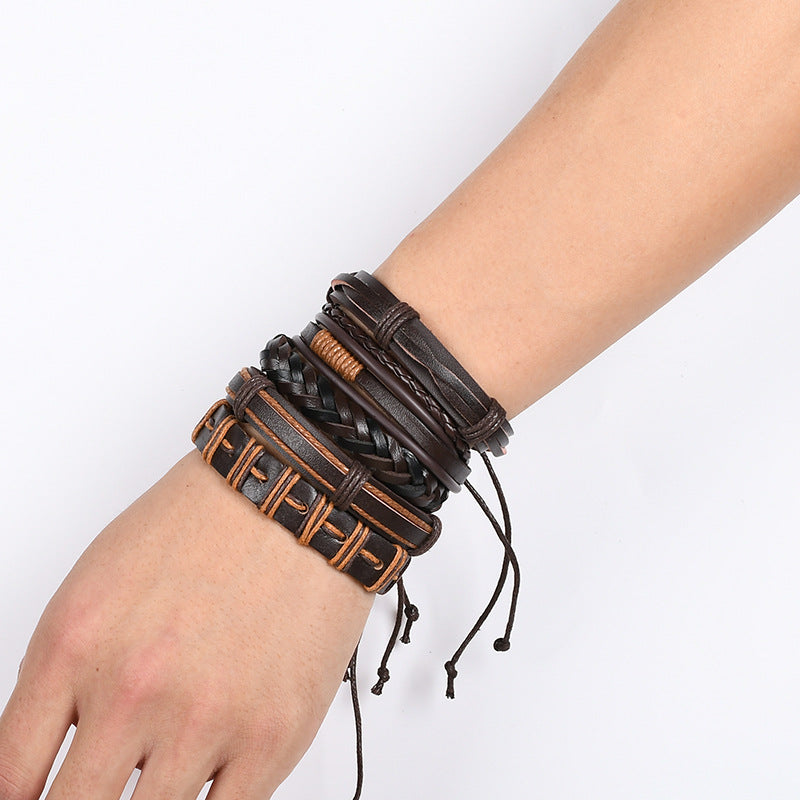 Cross Braided Leather Adjustable Suit Bracelet