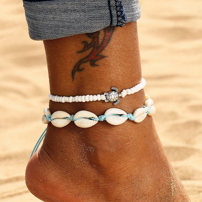 Fashion Shell Rice Beads Hand-Woven Adjustable Anklet Ocean Wind Beach Accessories