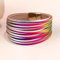 New Ins Xolor Matching Multi-Layer Magnetic Buckle Bracelet Simple PU Leather Wide Bracelet Jewelry