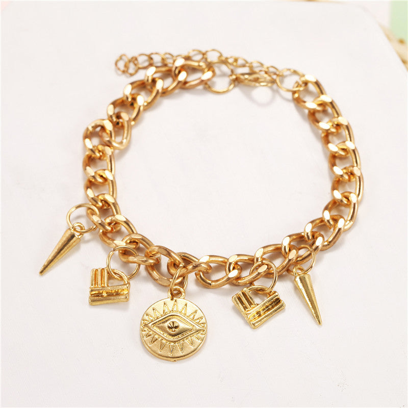Japan And South Korea Trend Creative Alloy Chain Lock Demon Eye Pendant Geometric Bracelet Bracelet