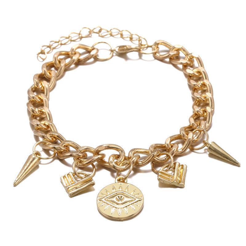 Japan And South Korea Trend Creative Alloy Chain Lock Demon Eye Pendant Geometric Bracelet Bracelet