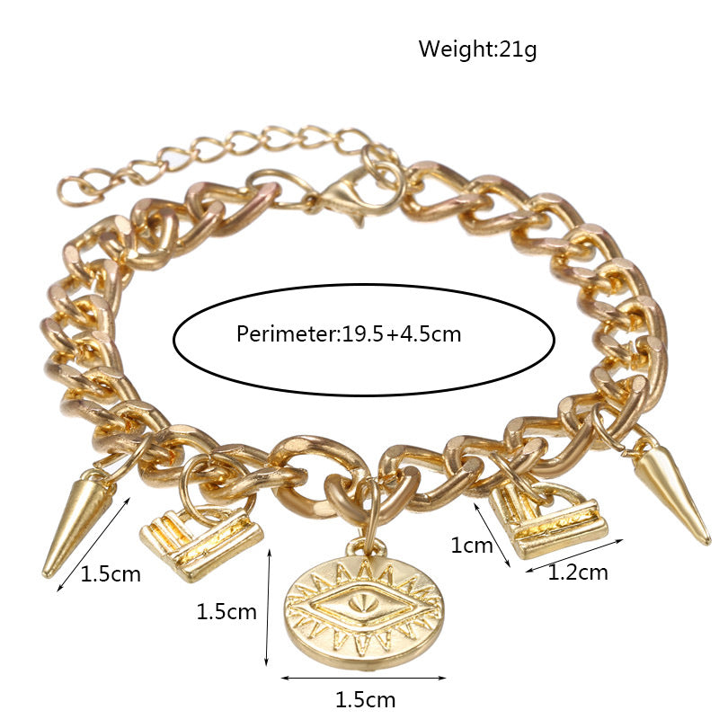 Japan And South Korea Trend Creative Alloy Chain Lock Demon Eye Pendant Geometric Bracelet Bracelet