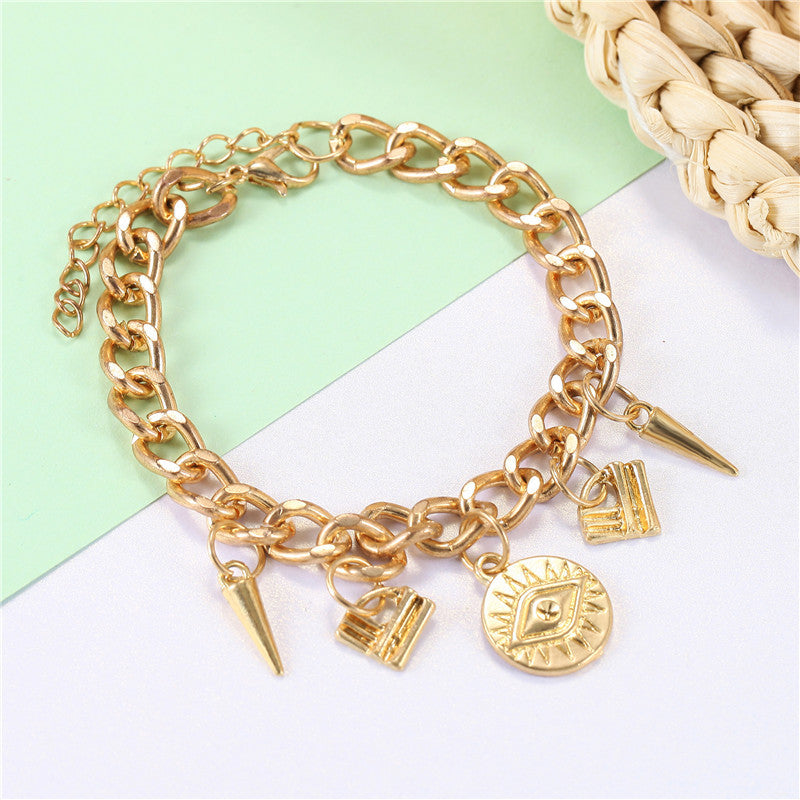 Japan And South Korea Trend Creative Alloy Chain Lock Demon Eye Pendant Geometric Bracelet Bracelet