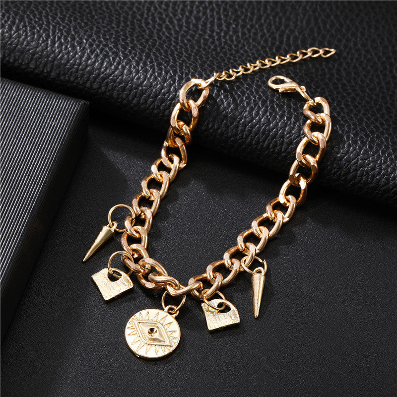 Japan And South Korea Trend Creative Alloy Chain Lock Demon Eye Pendant Geometric Bracelet Bracelet