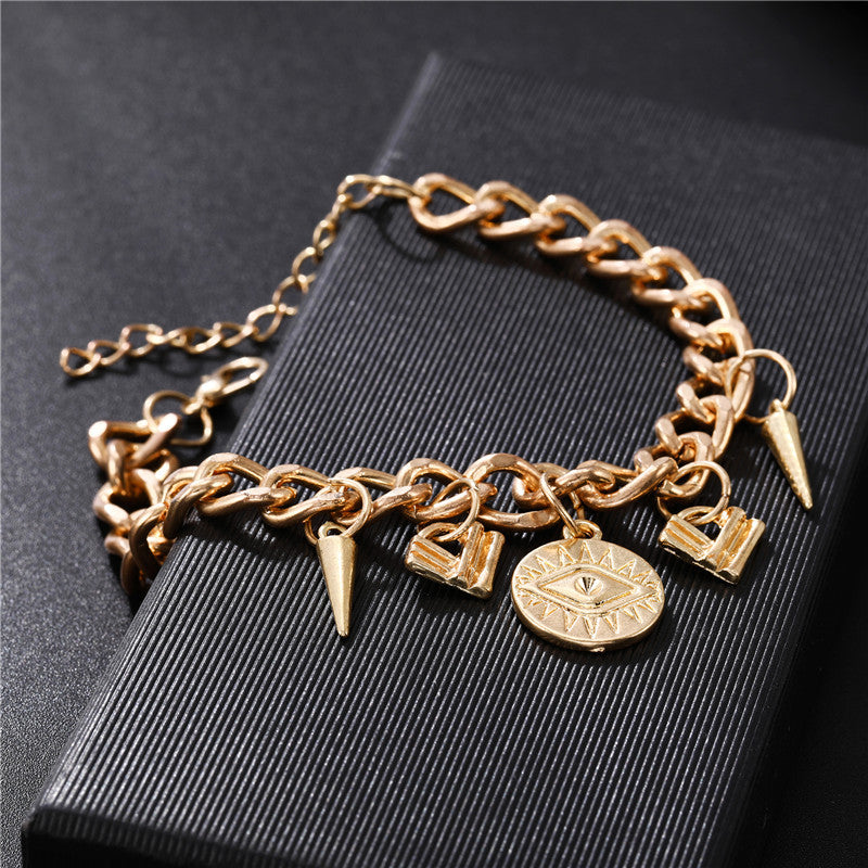 Japan And South Korea Trend Creative Alloy Chain Lock Demon Eye Pendant Geometric Bracelet Bracelet