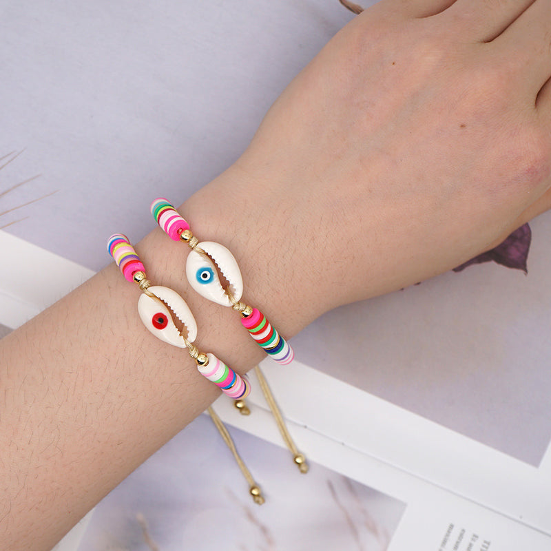 Bracelet Female Simple Bohemian Beach Wind Natural Shell Dripping Oil Evil Eyes Hand-Woven Pottery Clay Friendship Rope