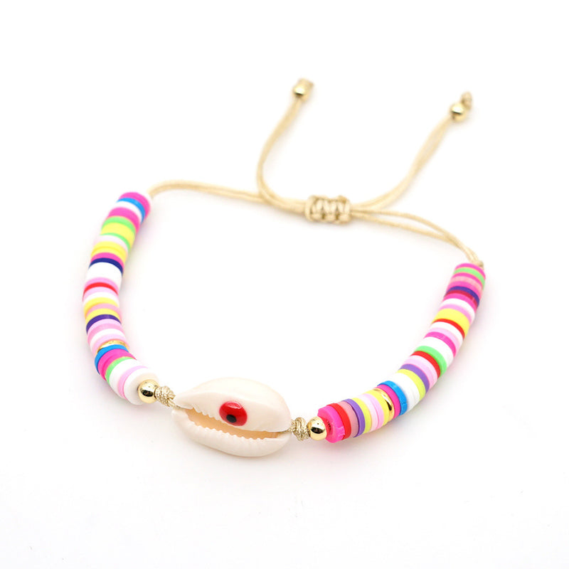 Bracelet Female Simple Bohemian Beach Wind Natural Shell Dripping Oil Evil Eyes Hand-Woven Pottery Clay Friendship Rope