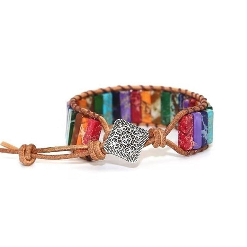 Milangirl Chakra Bracelet Jewelry Handmade Multi Color Natural Stone Tube Beads Wrap Bracelet Couples Bracelets Gifts