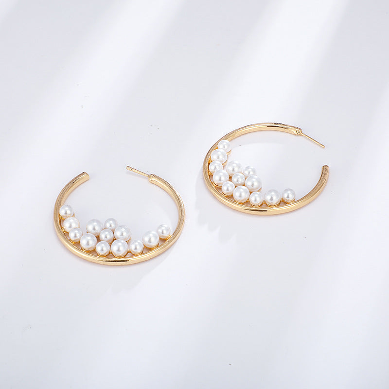 Earrings New Style Pearl Big Circle Earrings Trendy Fashion Exaggerated Pearl Earrings Women Factory Direct Sales