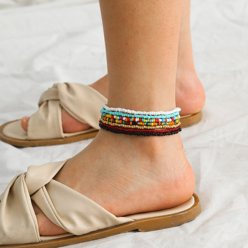 European And American Style Cross-Border Color Beaded Anklet