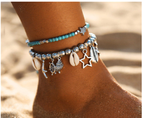 Conch, Starfish, & Pearl Beach Pendant Anklet