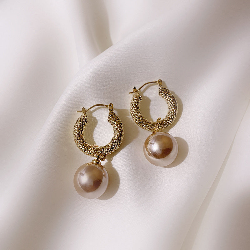 Super Flash French Vintage Metal Earrings Pearl Earrings